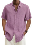 Men's Linen Short Sleeve Shirt Button Front
