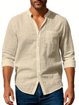 Men's Linen Band Collar Shirt Long Sleeve