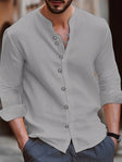 Men's Cotton Band Collar Shirt Long Sleeve