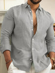 Men's Linen Button-Down Shirt Long Sleeve