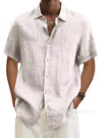 Men's Linen Short Sleeve Shirt Button Front