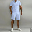 Men's Zip Polo Shorts Set Short Sleeve