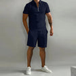 Men's Zip Polo Shorts Set Short Sleeve