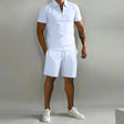 Men's Zip Polo Shorts Set Short Sleeve