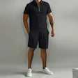 Men's Zip Polo Shorts Set Short Sleeve