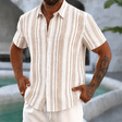 Men's Striped Button-Down Shirt Short Sleeve