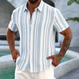 Men's Striped Button-Down Shirt Short Sleeve