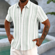 Men's Striped Button-Down Shirt Short Sleeve