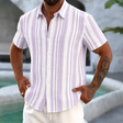 Men's Striped Button-Down Shirt Short Sleeve