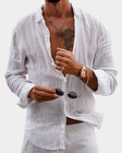 Men's Linen Button-Down Shirt Long Sleeve