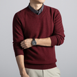 Men's Knit Sweater V-Neck Ribbed Trim