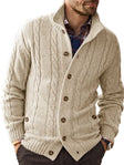 Men's Cable Knit Cardigan Stand Collar