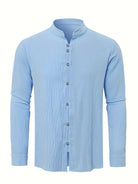 James | Relaxed Band Collar Cotton Shirt - Valereo