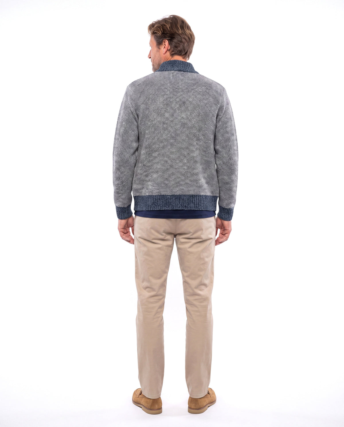 Jason | Refined Herringbone Suede-Panel Cardigan - Valereo