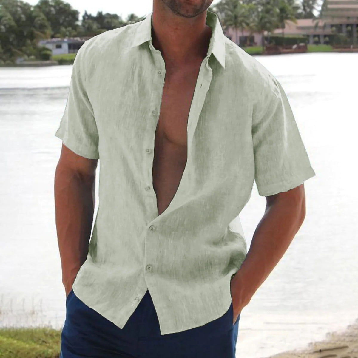 Jason | Relaxed Linen Button-Up Shirt - Valereo
