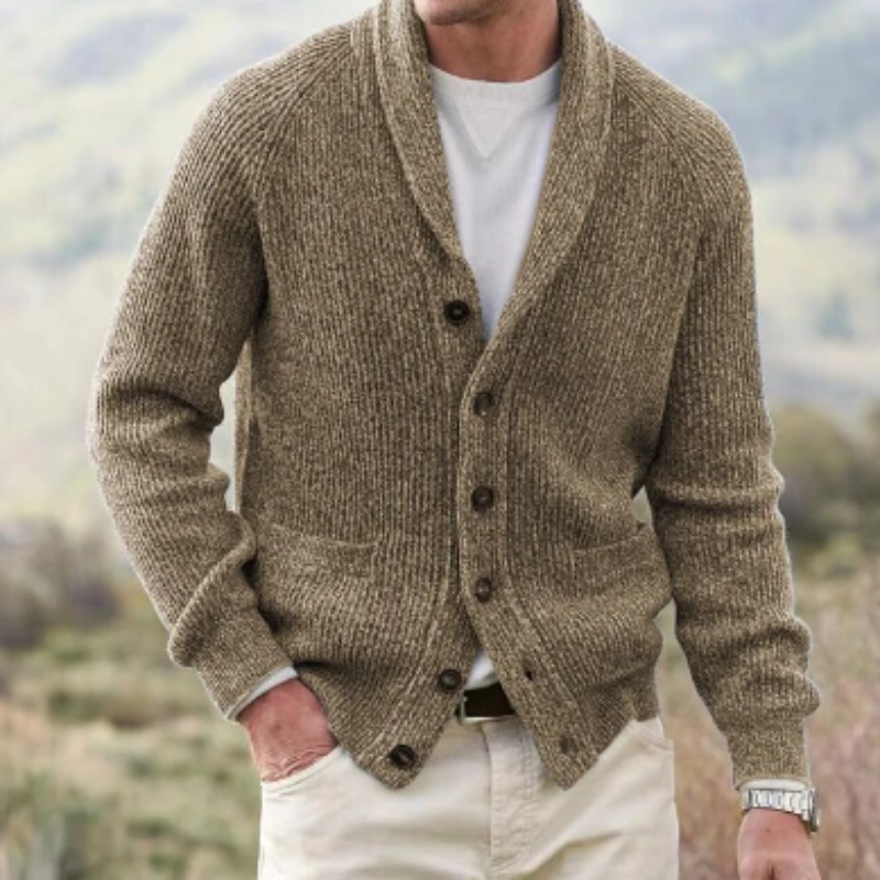 Jermaine | Elegant Shawl Collar Ribbed Cardigan - Valereo
