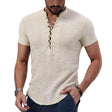 Men's Linen Henley Shirt V-Neck Button Front