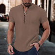 Men's Linen Henley Shirt V-Neck Button Front