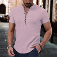 Men's Linen Henley Shirt V-Neck Button Front