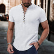Men's Linen Henley Shirt V-Neck Button Front