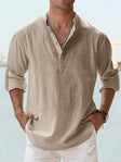 Men's Linen Henley Shirt Long Sleeve
