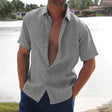 Men's Linen Short Sleeve Shirt Casual Button-Down