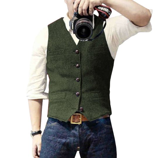 Marcus | Refined Tweed Button Vest - Valereo