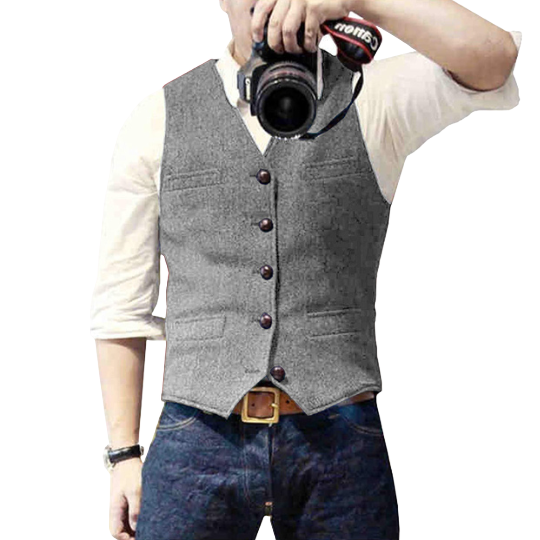 Marcus | Refined Tweed Button Vest - Valereo