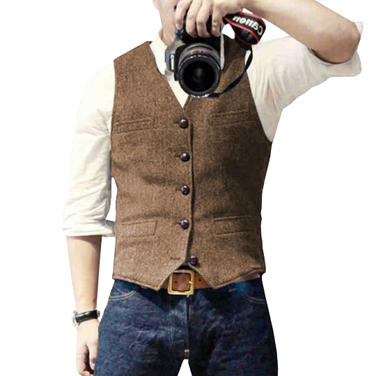 Marcus | Refined Tweed Button Vest - Valereo