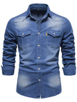 Men's Stretch Denim Shirt Chest Pockets