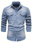 Men's Stretch Denim Shirt Chest Pockets