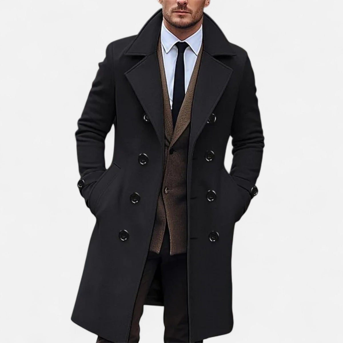 Matthew | Elegant Double-Breasted Wool Trench Coat - Valereo