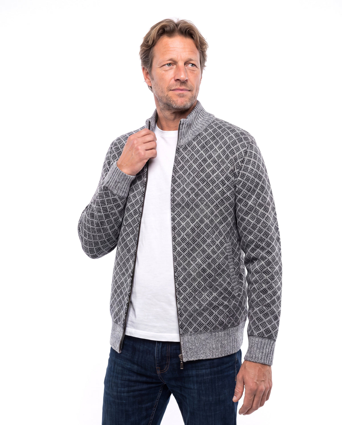 Michael | Casual Diamond Zip Cardigan - Valereo