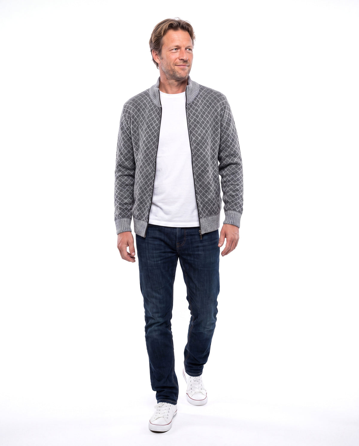 Michael | Casual Diamond Zip Cardigan - Valereo