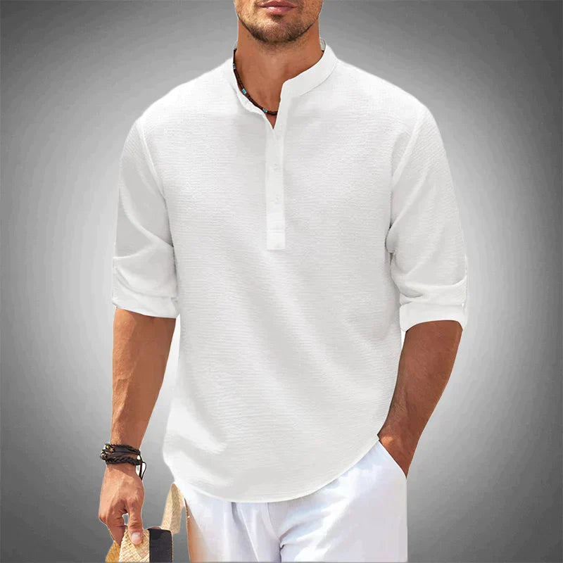 Michael | Relaxed Band Collar Henley Shirt - Valereo