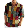 Men's 3D Polo Shirt Patchwork Long Sleeve