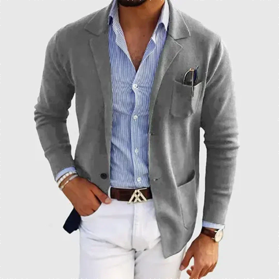 Nathan | Refined Notched Lapel Knit Cardigan - Valereo