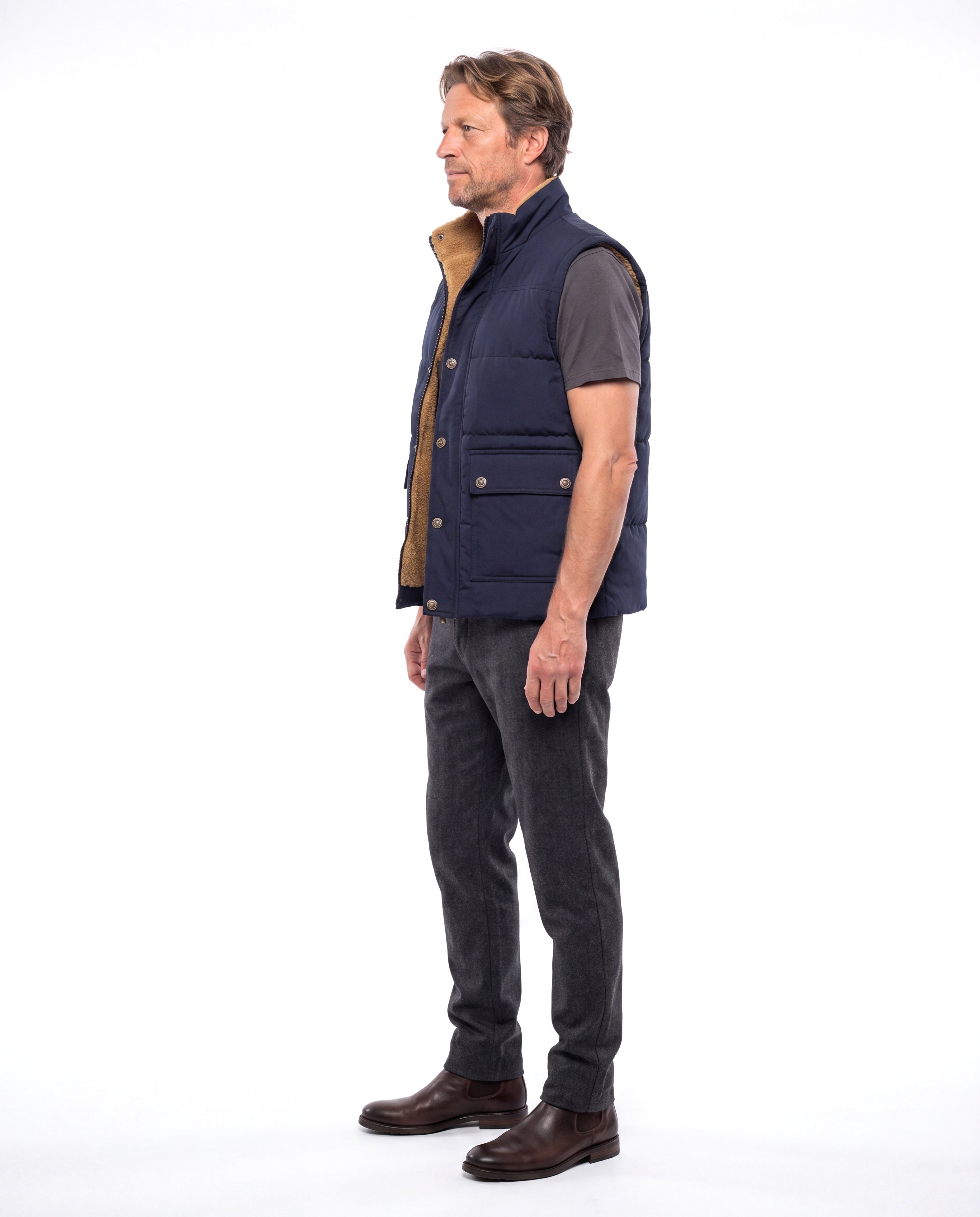Men's Quilted Vest with Stand-Up Collar