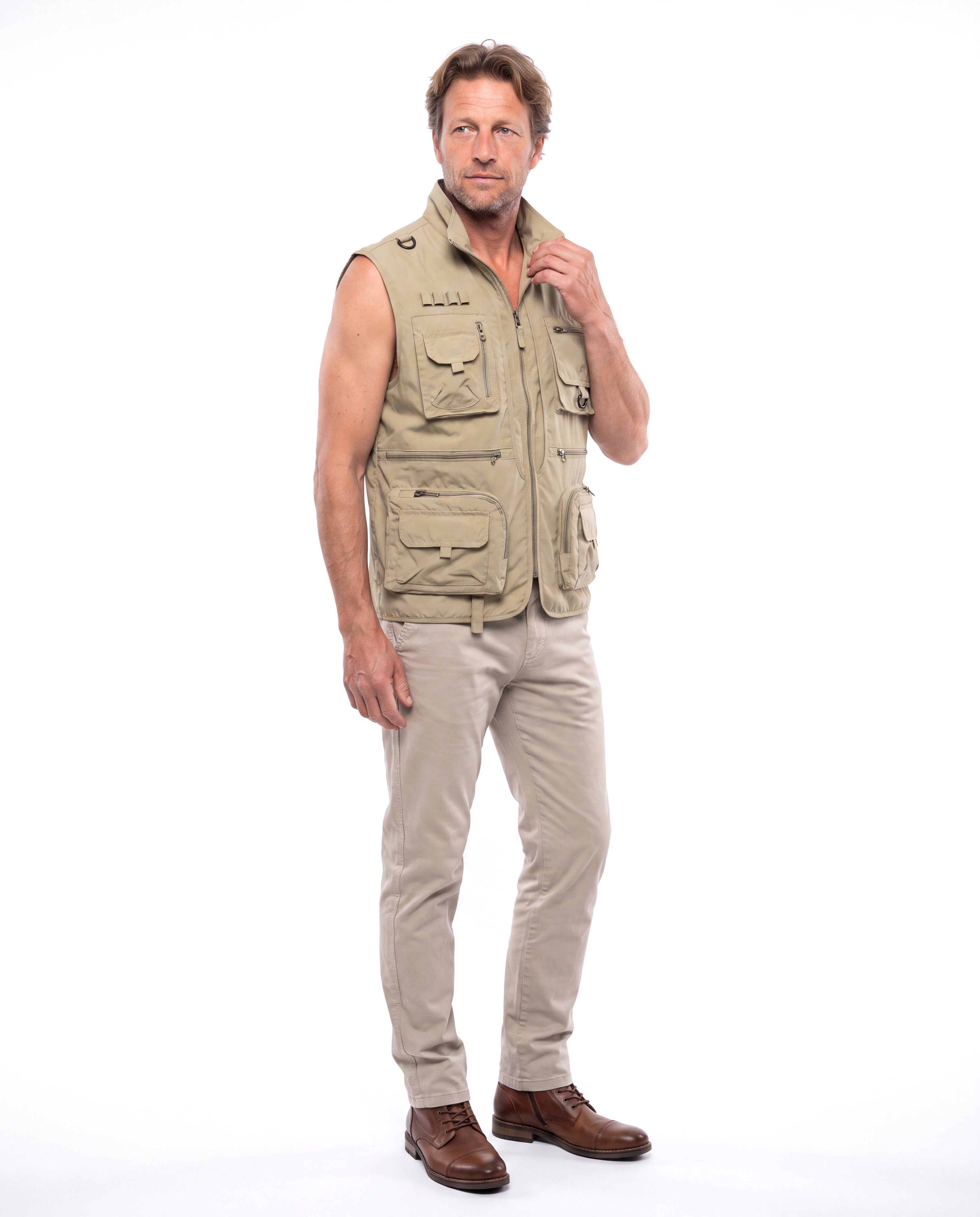 Men's Cotton Utility Vest with Multiple Pockets