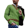 Men's Cable Knit Cricket Sweater V-Neck