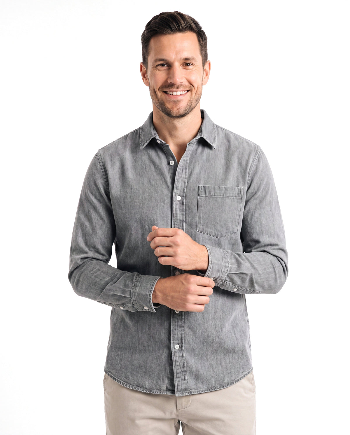 Oliver | Modern Denim Button-Up Shirt - Valereo
