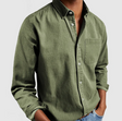 Men's Cotton Linen Button-Down Shirt Chest Pocket