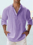Men's Linen Henley Shirt Long Sleeve