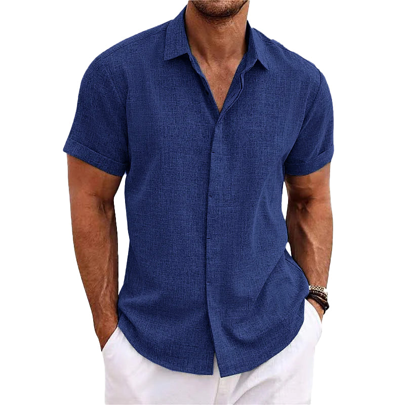Simon | Classic Linen Short-Sleeve Shirt - Valereo