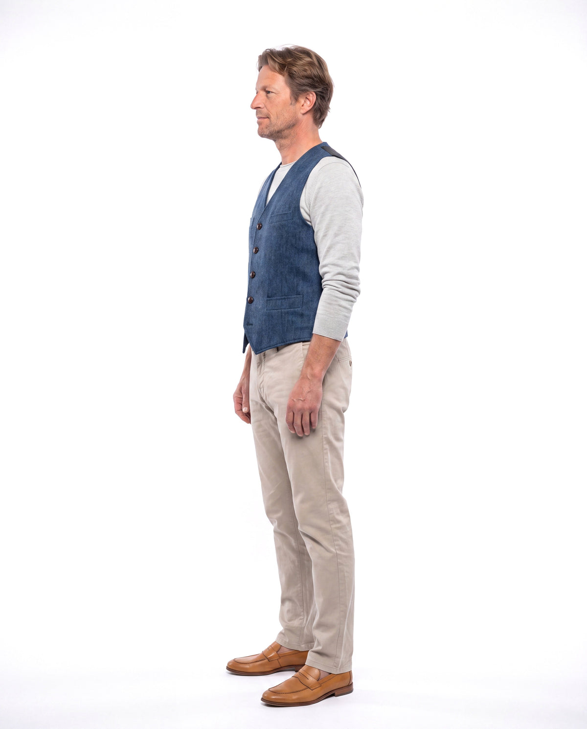 Simon | Refined Denim Button Vest - Valereo