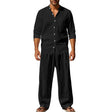 Men's Linen Shirt Pants Set Long Sleeve