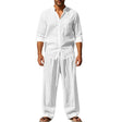Men's Linen Shirt Pants Set Long Sleeve