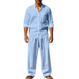 Men's Linen Shirt Pants Set Long Sleeve