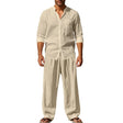 Men's Linen Shirt Pants Set Long Sleeve