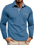 Men's Long Sleeve Polo Shirt Plaid Trim